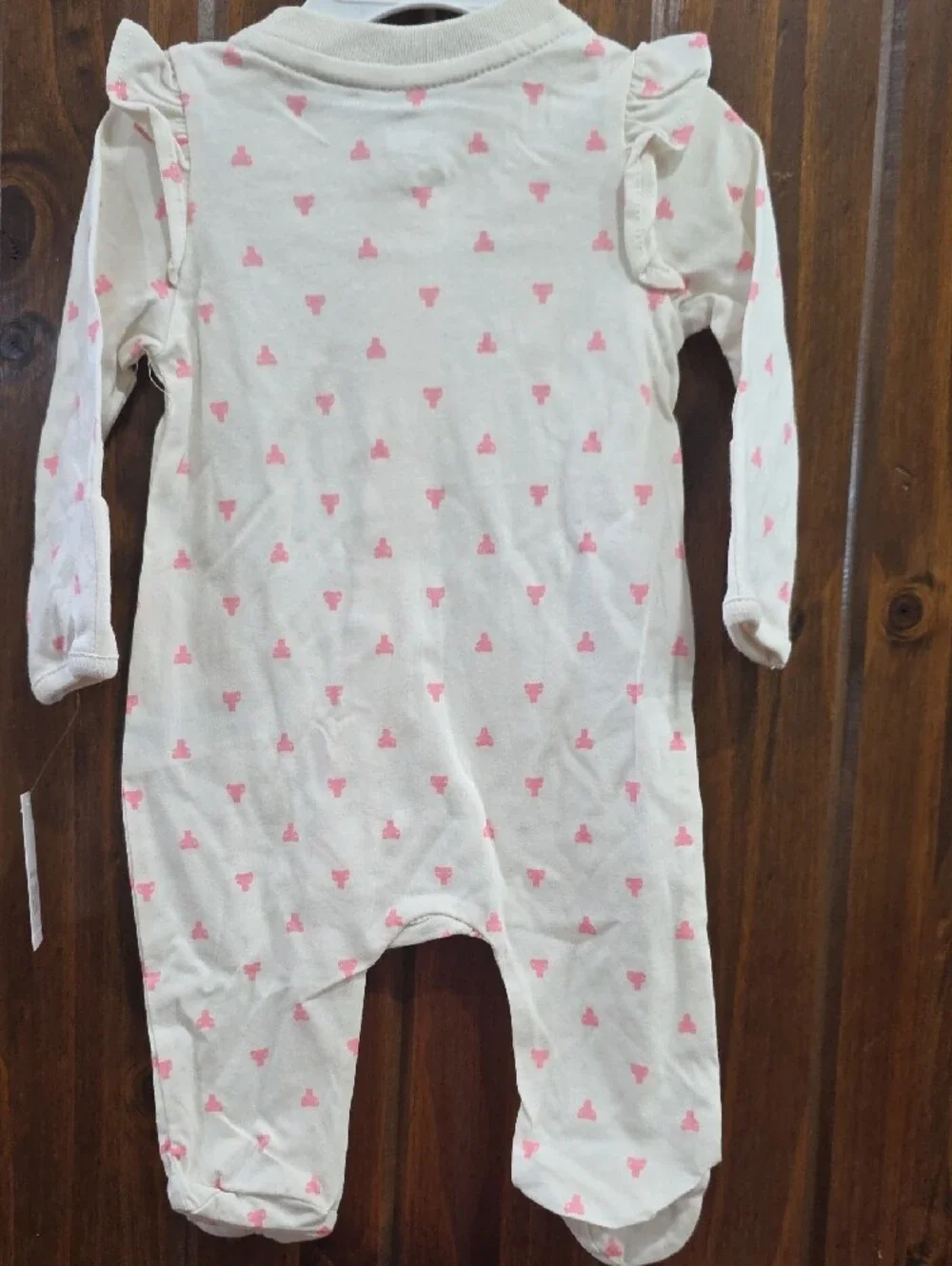 GAP Cream Footed One-Piece with Pink Heart Print